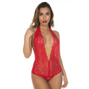 Body Claryssa Rendado com Decote Profundo Pimenta Sexy